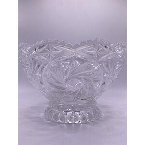 Vintage Lausitzer 24% Lead Crystal Footed Bowl 4" LA19 Pinwheel Cross Hatch